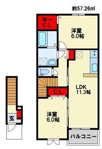 レジデンス・ゼファー I(2LDK/2階)の間取り写真