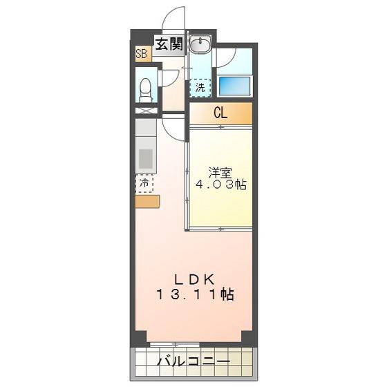 ASレジデンス四日市(1LDK/9階)の間取り写真