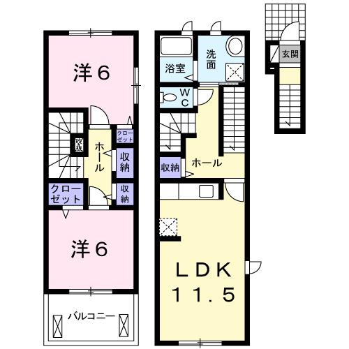 メゾンド・ブルームーン(2LDK/2階)の間取り写真