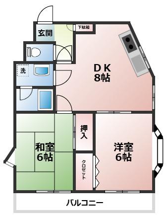 クレスト久米川(2DK/3階)の間取り写真