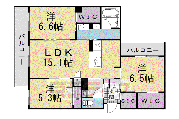 シャーメゾン・ラ・グランシェール(3LDK/2階)の間取り写真