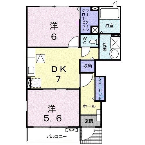 カンフォタブル リヴK I(2DK/1階)の間取り写真