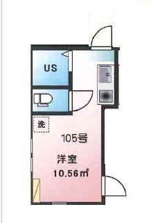 ルームズ笹塚 A棟(ワンルーム/1階)の間取り写真