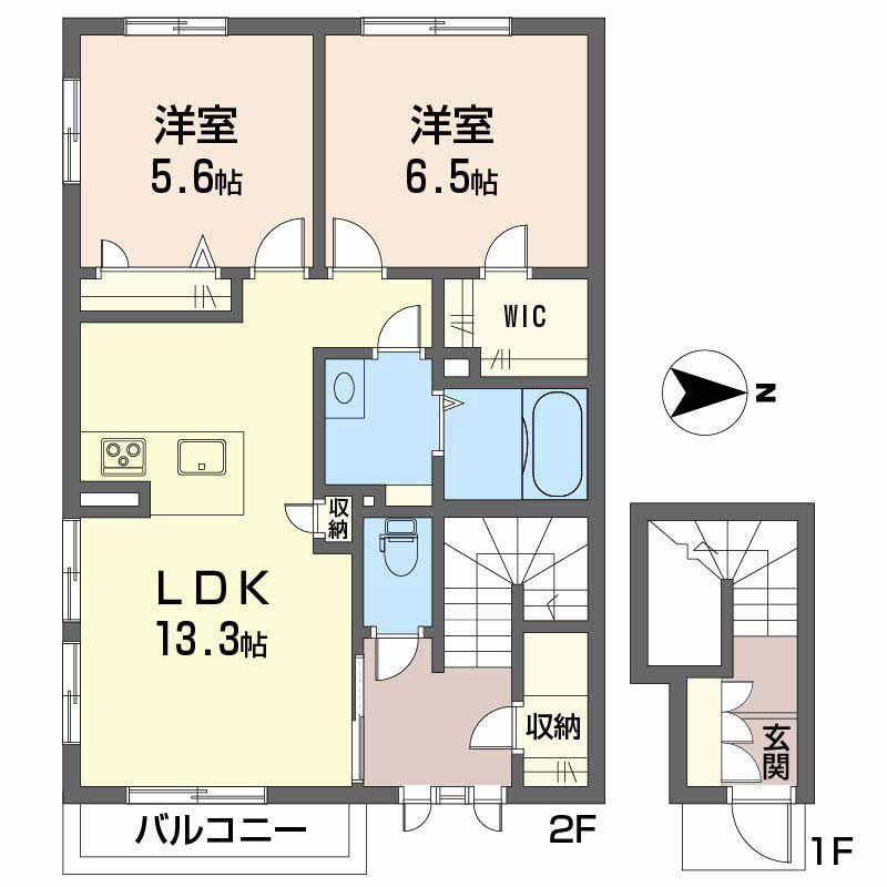 桜ガーデン空港通(2LDK/2階)の間取り写真