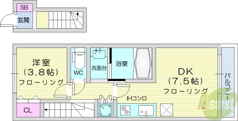 STAR RICH COURT(1DK/2階)の間取り写真