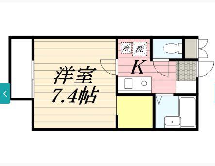 アパルトメントデュエットB棟(1K/2階)の間取り写真