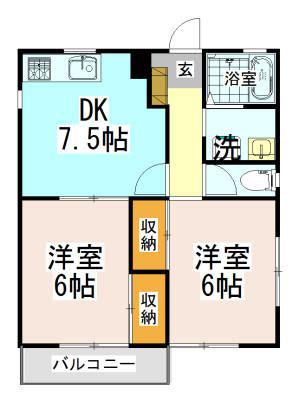 セリアンII(2DK/2階)の間取り写真