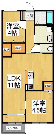ルミエール ハルム(2LDK/1階)の間取り写真