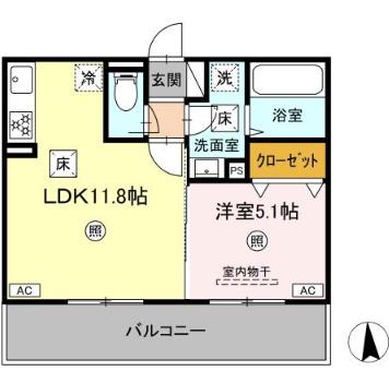 ロータスヒル B棟(1LDK/3階)の間取り写真
