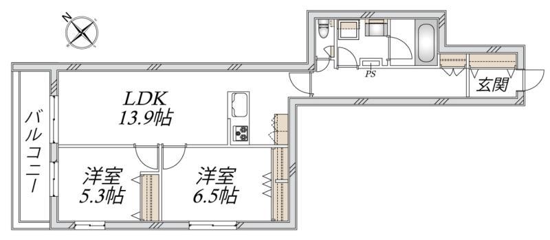 フェリーチェ赤塚新町(2LDK/2階)の間取り写真