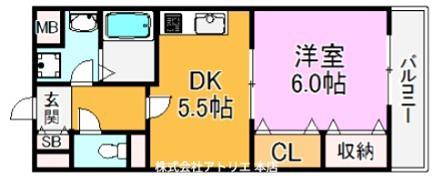 キューブ(1DK/2階)の間取り写真