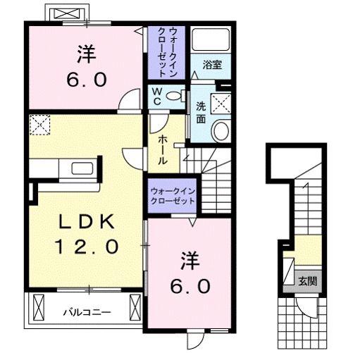 ハッピーハウス川辺(2LDK/2階)の間取り写真