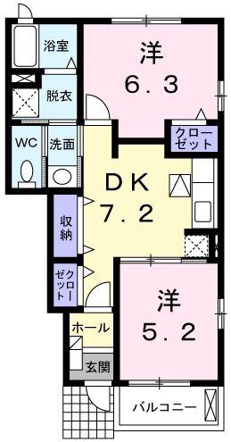 サンモール(2DK/1階)の間取り写真