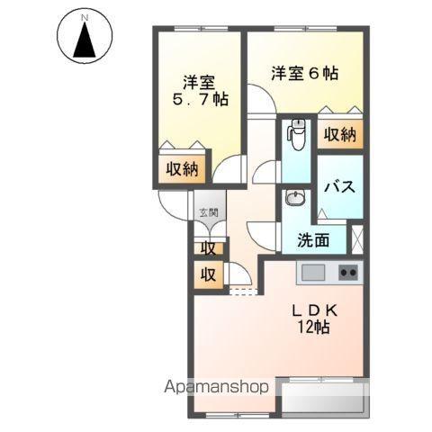 グリーンヒルズ上ノ山(2LDK/2階)の間取り写真