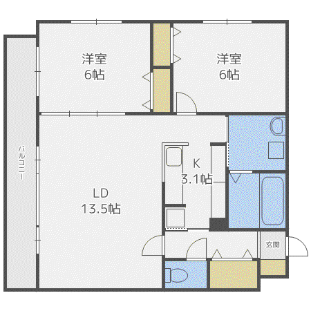 プレシェルト山の手通(2LDK/1階)の間取り写真