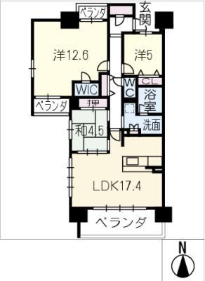 プレサンスロジェ岐阜金公園801(3LDK/8階)の間取り写真