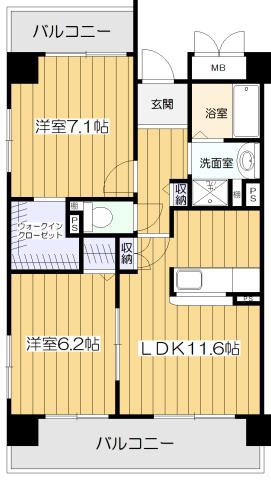 プロミネントコート(2LDK/4階)の間取り写真