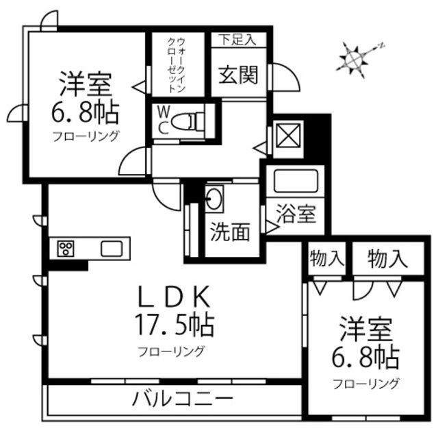ラディーチェC(1LDK/1階)の間取り写真