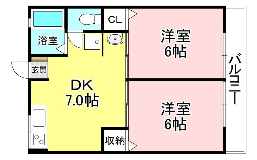 サンハイム伊勢A(2DK/1階)の間取り写真