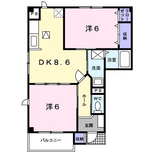 フロール(2DK/1階)の間取り写真
