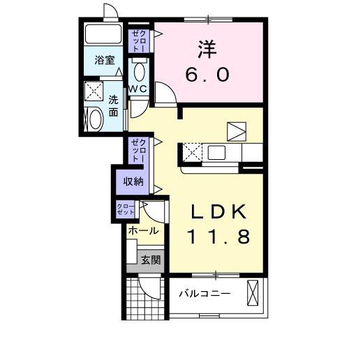 グランソレイユKO V(1LDK/1階)の間取り写真