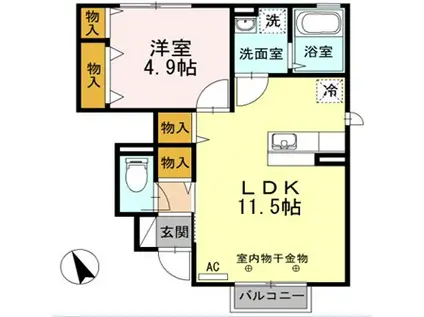 ＪＲ奥羽本線 上飯島駅 徒歩15分 2階建 築11年(1LDK/1階)の間取り写真