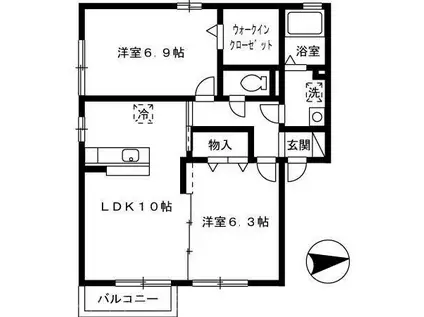 ドエル佐方(2LDK/2階)の間取り写真