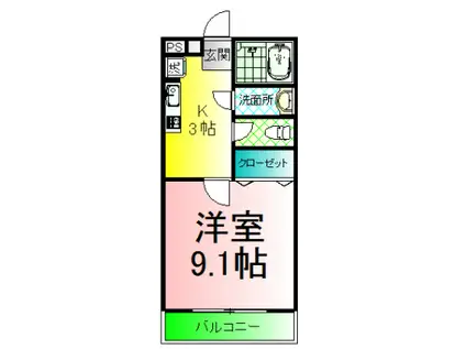 ノヴィレ石津(1K/2階)の間取り写真