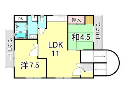 キュービック武庫之荘(2LDK/3階)の間取り写真