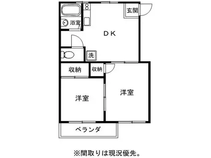 グランドハイツ白亜(2DK/2階)の間取り写真