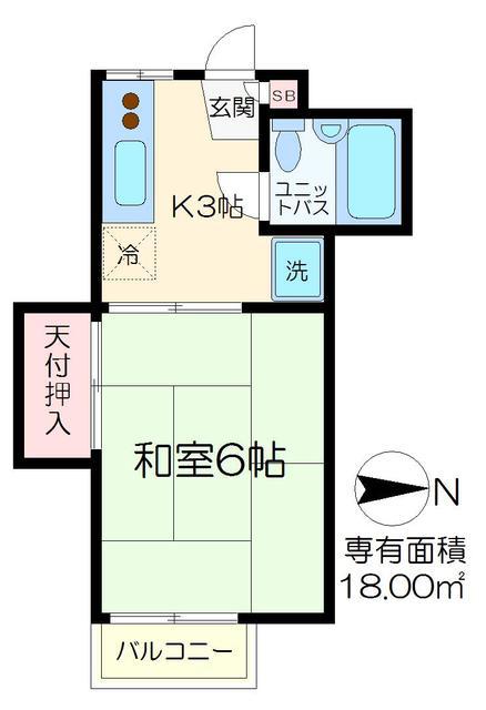 大野荘(1K/2階)の間取り写真