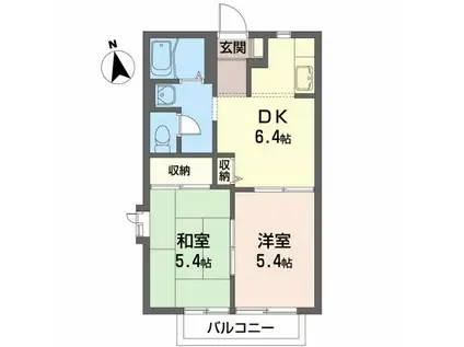 ヴィラージュ折立(2DK/2階)の間取り写真