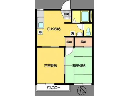 ハイツジョーA(2DK/1階)の間取り写真