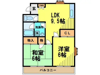 松村ハイツII(2LDK/1階)の間取り写真