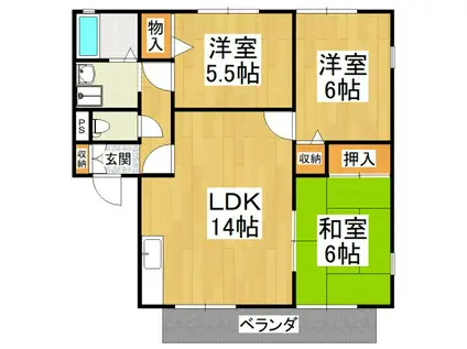 ディアス千代田(3LDK/1階)の間取り写真