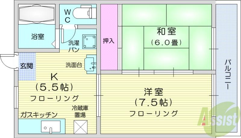 コーポナンコー(2DK/1階)の間取り写真