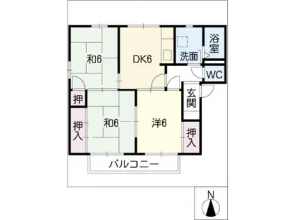 フレグランス市道B棟(3DK/1階)の間取り写真