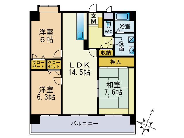 キャッスル32(3LDK/6階)の間取り写真