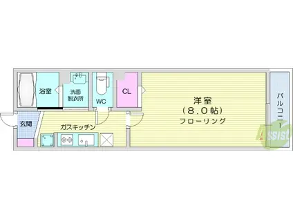 D-ROOM花京院(1K/3階)の間取り写真