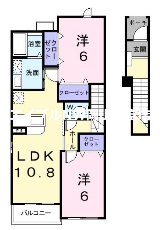 メゾンフォレスタA棟(2LDK/2階)の間取り写真