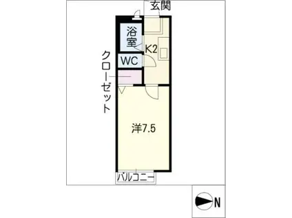 猪高台フルール(1K/1階)の間取り写真