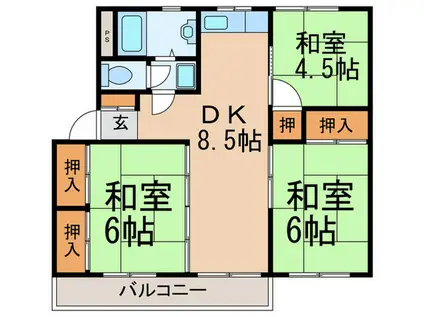 長尾9号棟(3DK/2階)の間取り写真