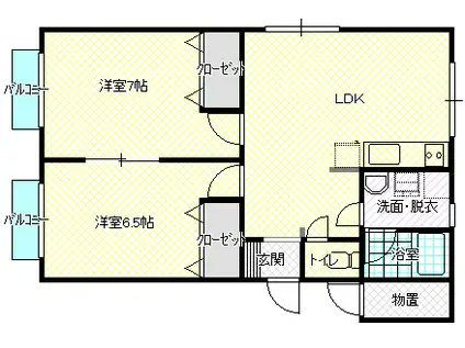 ユニトリー春日山(2LDK/2階)の間取り写真