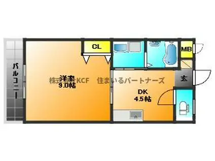 リバティヒルズI(1DK/3階)の間取り写真