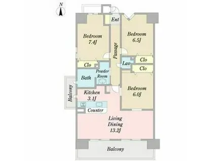 プロシード新瑞橋(3LDK/3階)の間取り写真