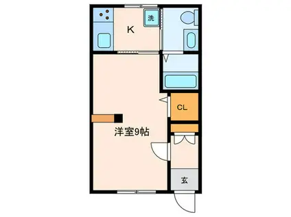 リビエ・ド・クキ(1K/2階)の間取り写真