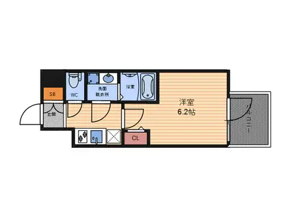 エスリードレジデンス大阪福島シティスクエア(1K/7階)の間取り写真