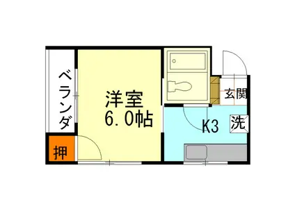 ピュアハイツ虎(1K/3階)の間取り写真