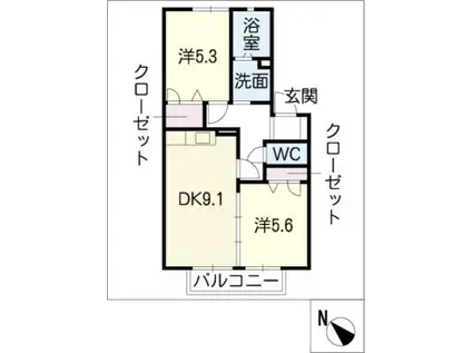 BELLクラヴィエA(2DK/2階)の間取り写真