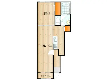 グランヒルズ彦島II(1LDK/1階)の間取り写真